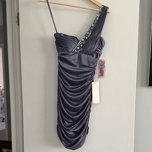 Hailey Logan by Adrianna Papell Charcoal One-Shoulder Dress